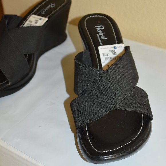 PREVIEW INTERNATIONAL WOMEN'S LEATHER WEDGE SLIP ONS, 3" HEEL, SIZE 9M, EUC! - Picture 6 of 9